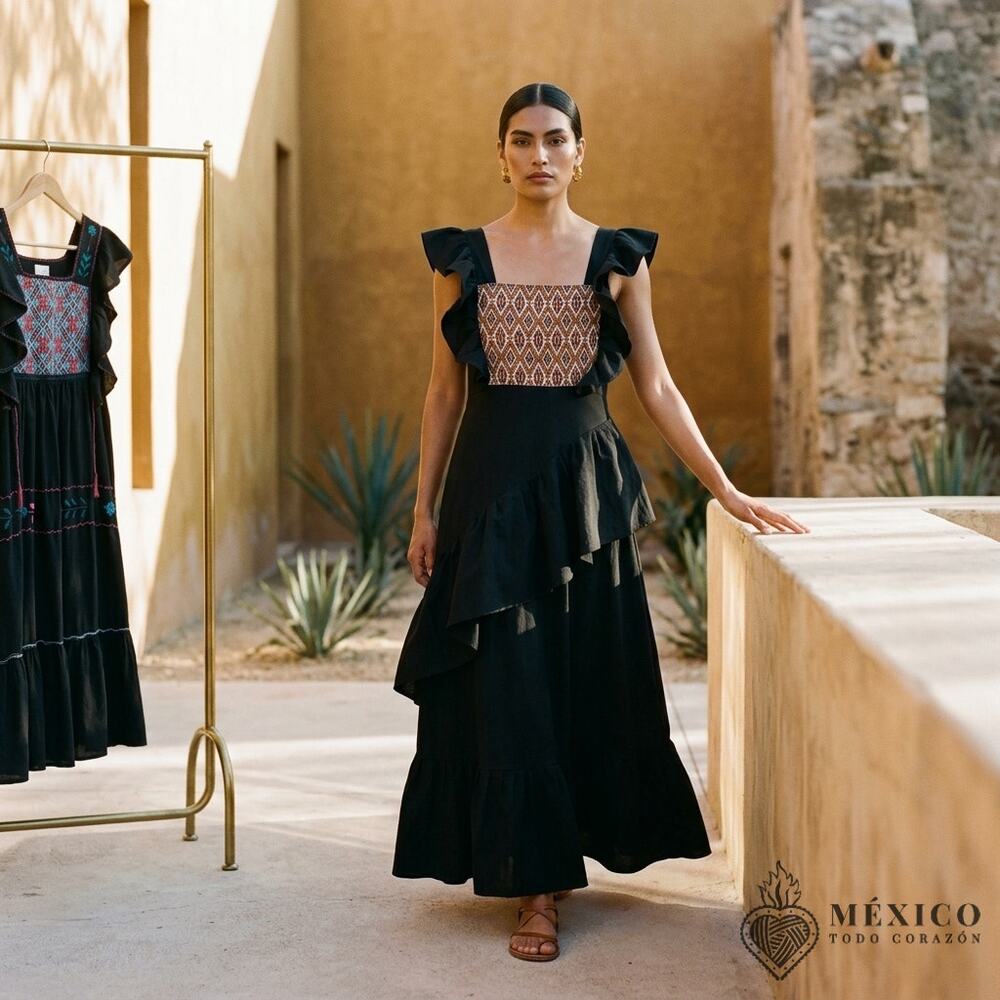 Black manta dress one piece  Dress – Mexican Folklore Wear